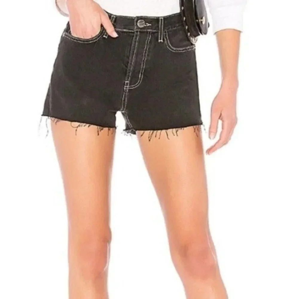 Black Frayed Hem Women's Denim Shorts